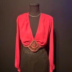 bebe Pink Blouse with Embellished Waist